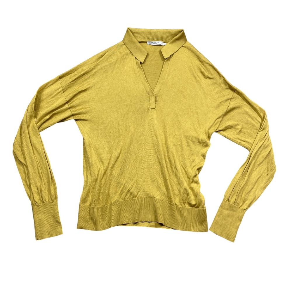 M M Lafleur Medium‎ Gold 3/4 Sleeve 100% Silk Collared Womans Sweater (see Desc)